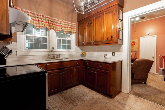 791 E Main St, Canton, GA 30114 - kitchen with a sink, black range with electric cooktop, ventilation hood, and light countertops