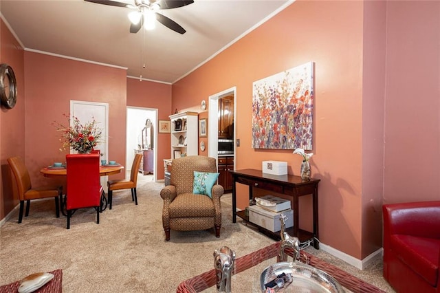 791 E Main St, Canton, GA 30114 - living area featuring carpet, ceiling fan, ornamental molding, and baseboards