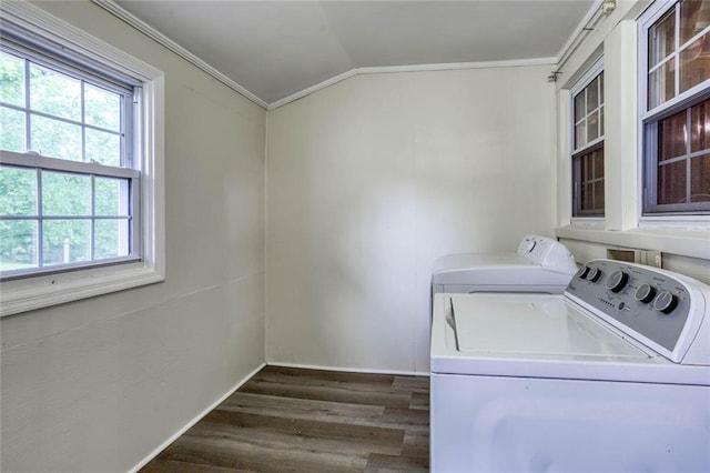 791 E Main St, Canton, GA 30114 - washroom with separate washer and dryer, ornamental molding, wood finished floors, and baseboards