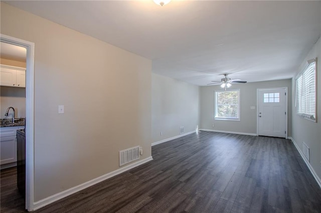 2329 Meadowlane Dr SW, Atlanta, GA 30311 - interior space with dark hardwood / wood-style flooring, ceiling fan, and sink