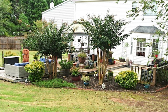 view of yard with an outdoor hangout area and a deck