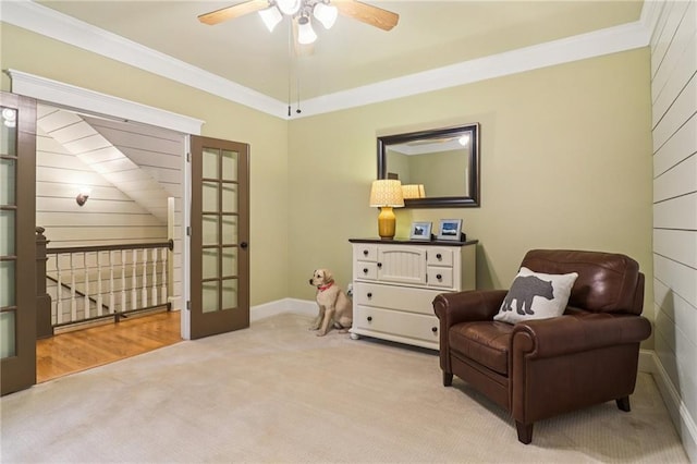 150 Henderson Farm Dr, Woodstock, GA 30188 - living area with carpet flooring, ceiling fan, and ornamental molding