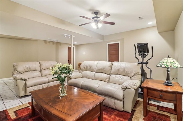 150 Henderson Farm Dr, Woodstock, GA 30188 - tiled living area featuring a ceiling fan and recessed lighting