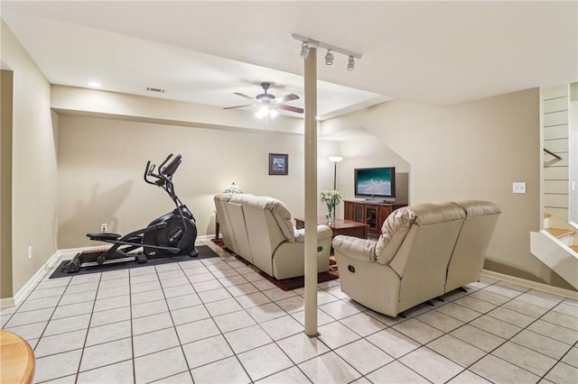 150 Henderson Farm Dr, Woodstock, GA 30188 - workout room featuring ceiling fan and light tile patterned flooring