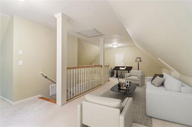150 Henderson Farm Dr, Woodstock, GA 30188 - carpeted living room featuring lofted ceiling and baseboards