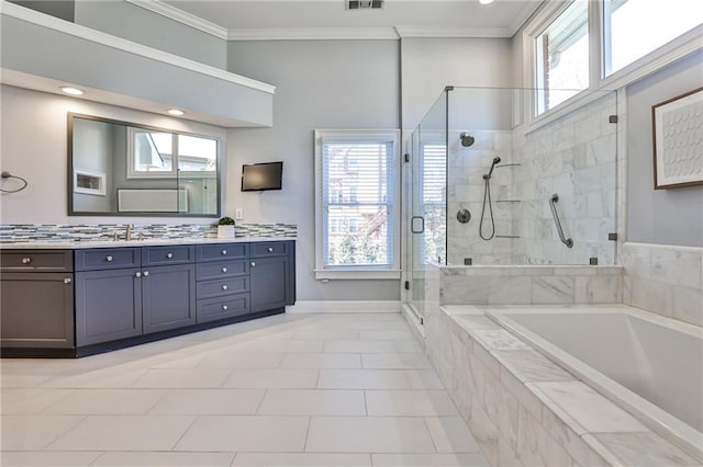 389 Mill Creek Bnd NE, Atlanta, GA 30307 - full bathroom featuring a garden tub, plenty of natural light, a stall shower, and vanity