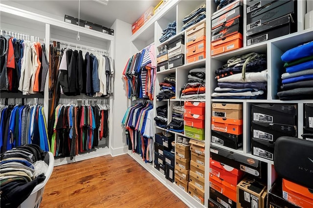 walk in closet with hardwood / wood-style flooring