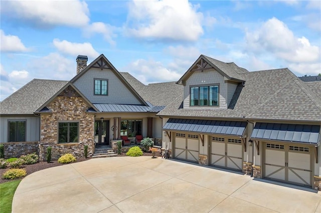view of front of property with a chimney, a front yard, and cooling unit