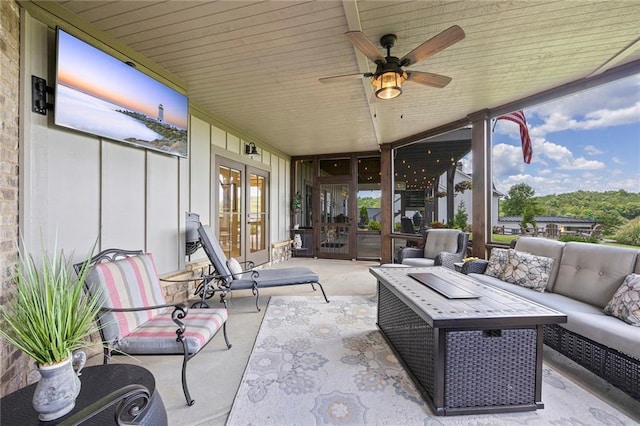 view of yard with a fire pit and a patio area