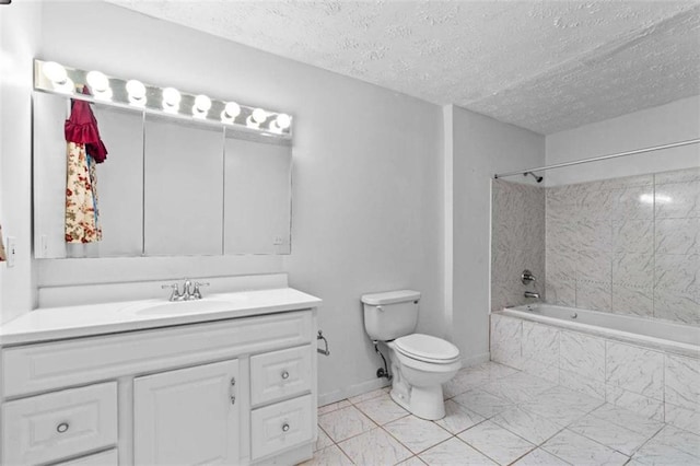 900 Fleetwood Cir, Atlanta, GA 30311 - bathroom with vanity, a textured ceiling, toilet, tiled shower / bath combo, and tile patterned floors