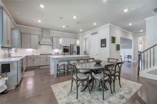 2657 Cedar Pine Way, Atlanta, GA 30360 - dining space with recessed lighting, stairs, dark wood-style flooring, and ornamental molding