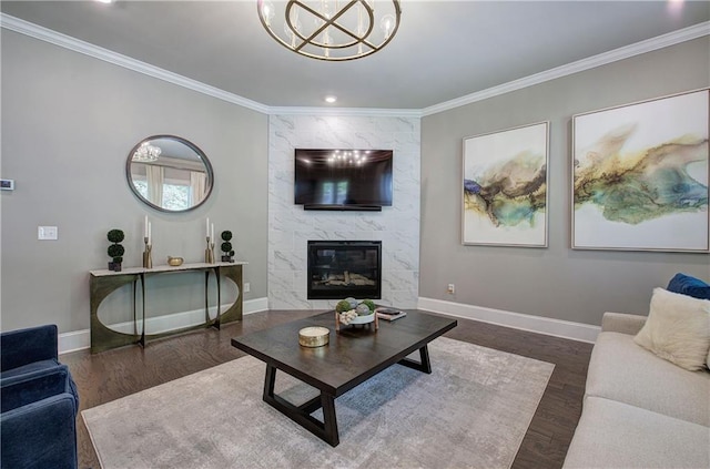 2657 Cedar Pine Way, Atlanta, GA 30360 - living room featuring baseboards, wood finished floors, ornamental molding, and a premium fireplace