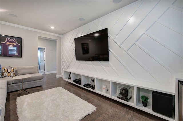 2657 Cedar Pine Way, Atlanta, GA 30360 - living area with baseboards, crown molding, dark wood-style floors, and recessed lighting