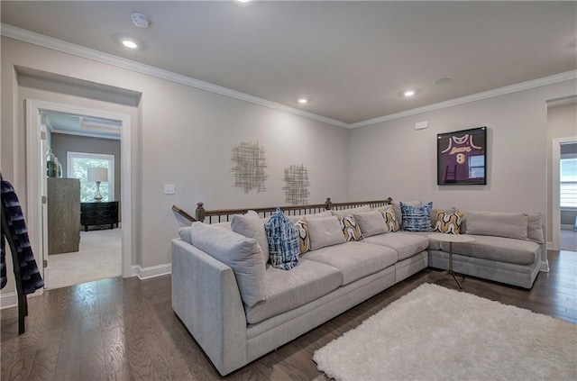 2657 Cedar Pine Way, Atlanta, GA 30360 - living area with dark wood finished floors, baseboards, ornamental molding, and recessed lighting