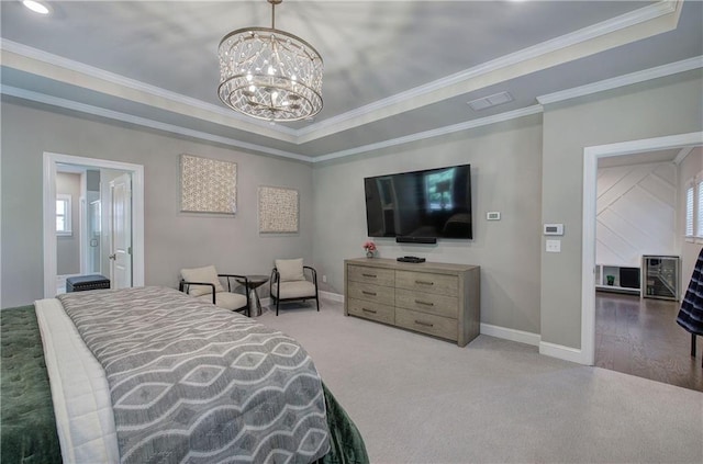 2657 Cedar Pine Way, Atlanta, GA 30360 - bedroom featuring carpet, a chandelier, a raised ceiling, baseboards, and ornamental molding