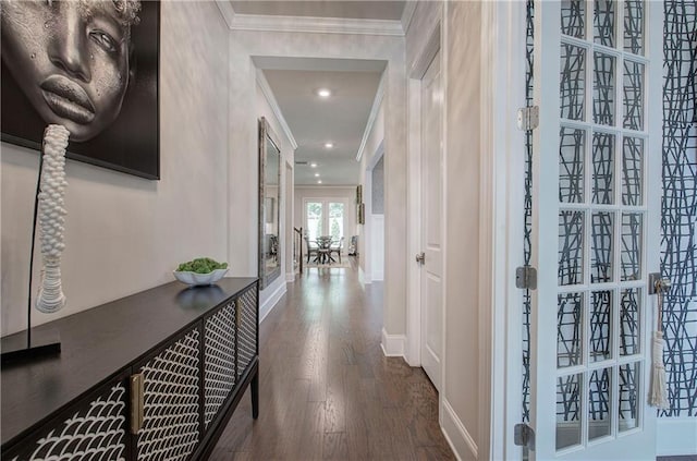 2657 Cedar Pine Way, Atlanta, GA 30360 - hallway with ornamental molding, wood finished floors, baseboards, and recessed lighting