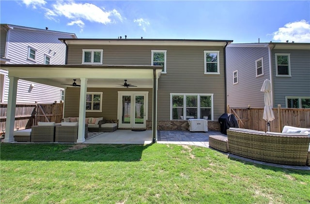 2657 Cedar Pine Way, Atlanta, GA 30360 - rear view of property featuring an outdoor living space, a ceiling fan, french doors, and a patio area