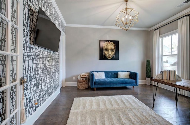 2657 Cedar Pine Way, Atlanta, GA 30360 - sitting room with a chandelier, baseboards, wood finished floors, and ornamental molding