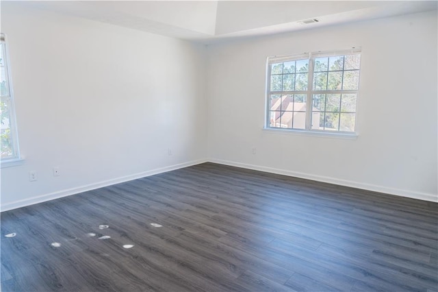 spare room with plenty of natural light and dark hardwood / wood-style floors