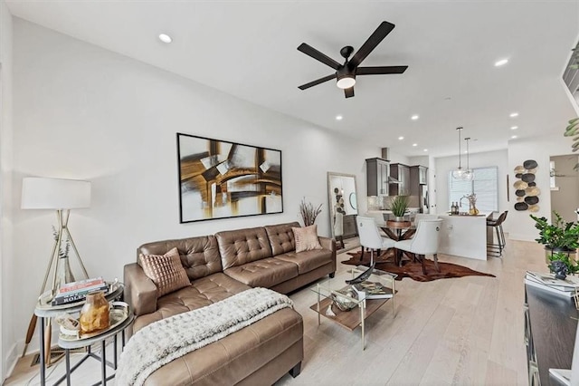 701 Pryor St SW Unit 5, Atlanta, GA 30315 - living area featuring ceiling fan, light wood-type flooring, and recessed lighting