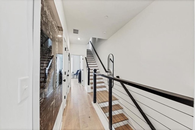 701 Pryor St SW Unit 5, Atlanta, GA 30315 - hallway featuring light wood-style floors, stairs, and recessed lighting