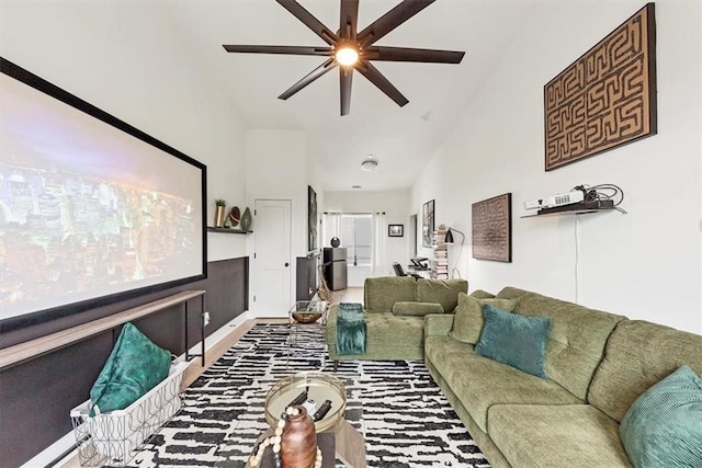 701 Pryor St SW Unit 5, Atlanta, GA 30315 - home theater room featuring ceiling fan and high vaulted ceiling