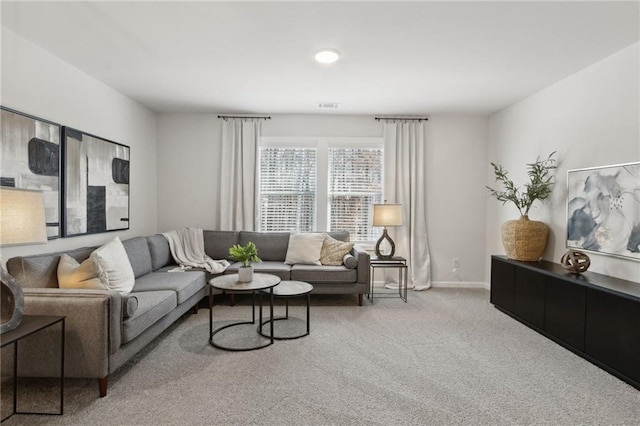 living room with light carpet