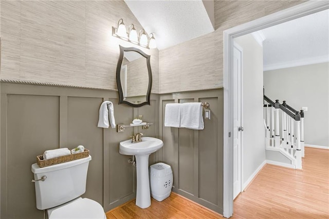 bathroom featuring sink, wood-type flooring, and toilet