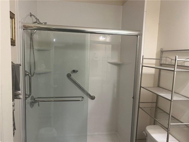 bathroom featuring a shower with shower door