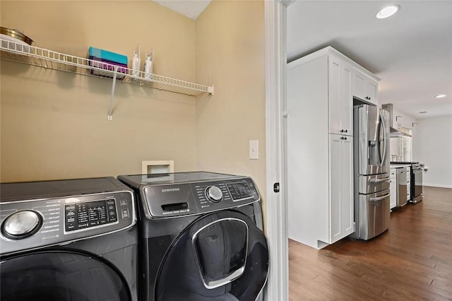 2983 Albright Commons NW, Kennesaw, GA 30144 - laundry room with separate washer and dryer, dark wood-type flooring, and recessed lighting