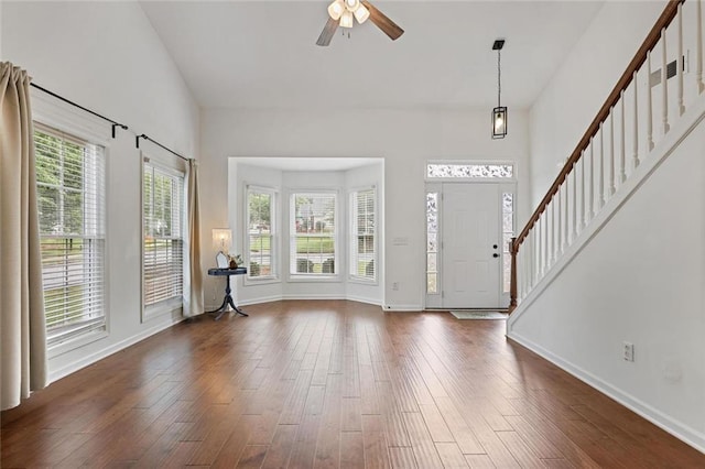2983 Albright Commons NW, Kennesaw, GA 30144 - entryway with stairway, ceiling fan, and dark wood-type flooring
