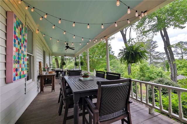 wooden deck with ceiling fan