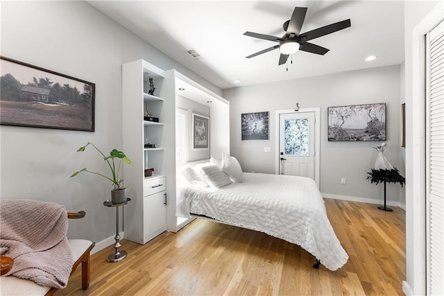 611 Pickett St SE, Atlanta, GA 30316 - bedroom with light wood finished floors, baseboards, recessed lighting, and ceiling fan