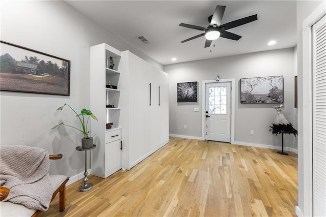 611 Pickett St SE, Atlanta, GA 30316 - entryway with light wood finished floors, ceiling fan, baseboards, and recessed lighting