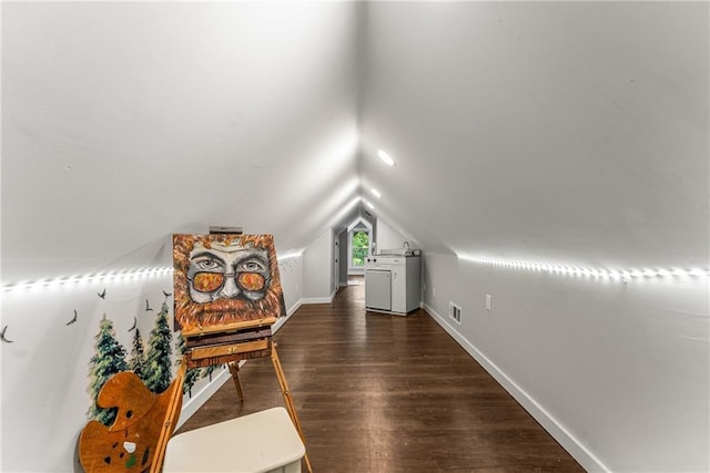 611 Pickett St SE, Atlanta, GA 30316 - bonus room with vaulted ceiling, dark wood-style flooring, and baseboards