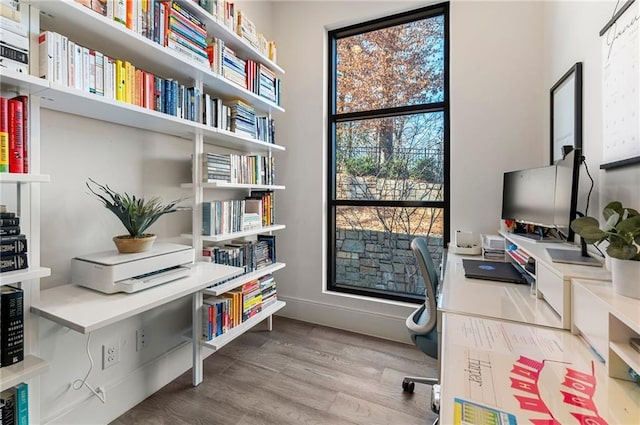 office space with light hardwood / wood-style flooring