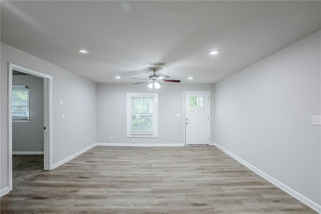 3735 Boulder Park Dr SW, Atlanta, GA 30331 - spare room featuring a ceiling fan, healthy amount of natural light, light wood-style floors, recessed lighting, and baseboards