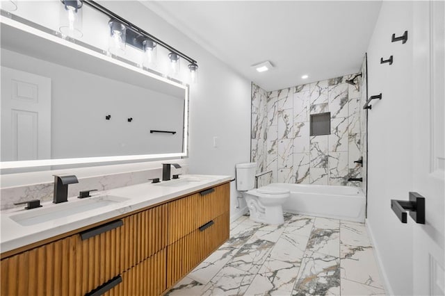 full bath featuring marble finish floor, a sink, and toilet