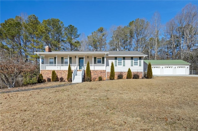 single story home featuring a porch and a front yard