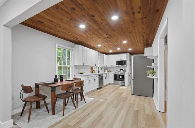 800 Post Road Cir, Stone Mountain, GA 30088 - kitchen with appliances with stainless steel finishes, wooden ceiling, light countertops, light wood-style floors, and a sink