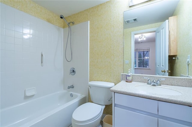 full bathroom with shower / washtub combination, toilet, and vanity