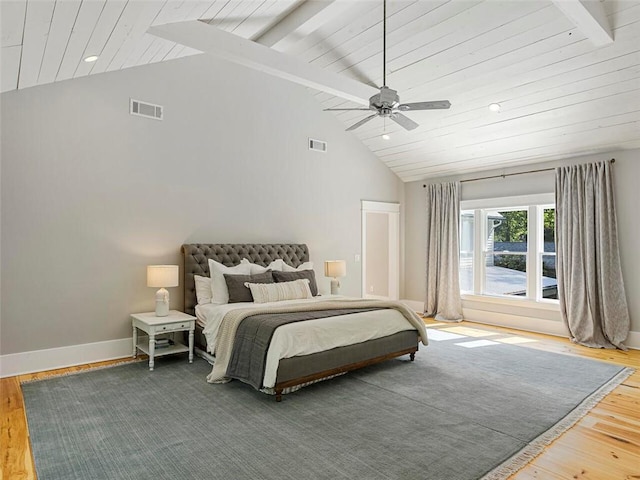 bedroom featuring visible vents, recessed lighting, baseboards, and wood finished floors