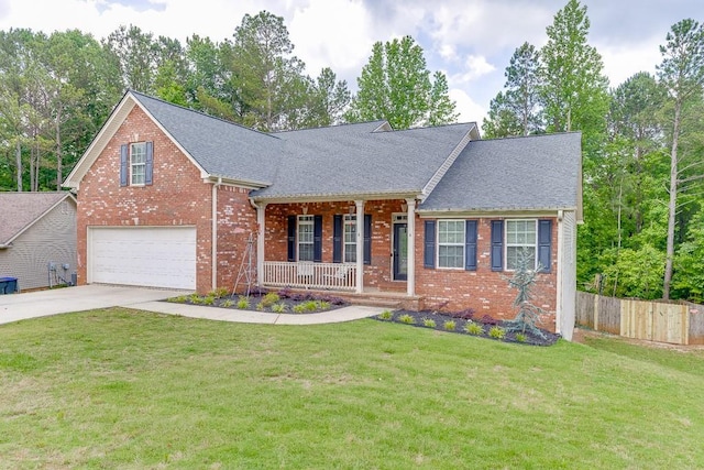 1751 Fire Side Ct, Jefferson, GA 30549 - view of front of property with covered porch, an attached garage, brick siding, driveway, and roof with shingles