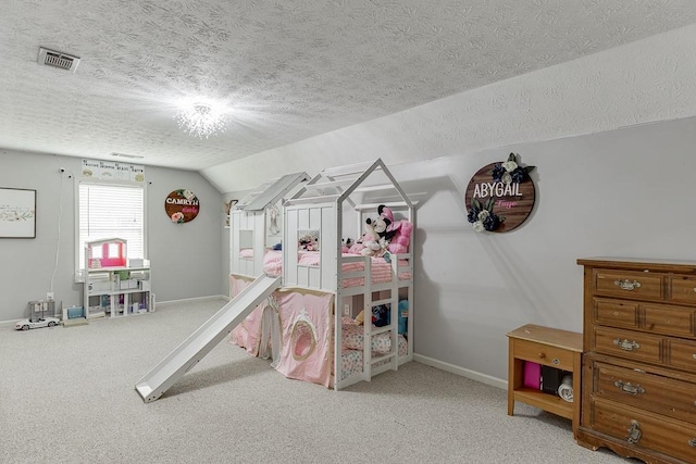 1751 Fire Side Ct, Jefferson, GA 30549 - carpeted bedroom with a textured ceiling and vaulted ceiling