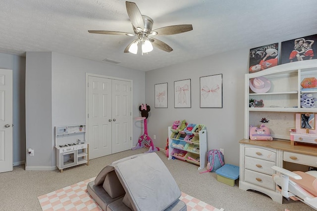 1751 Fire Side Ct, Jefferson, GA 30549 - game room featuring a ceiling fan, light colored carpet, and a textured ceiling