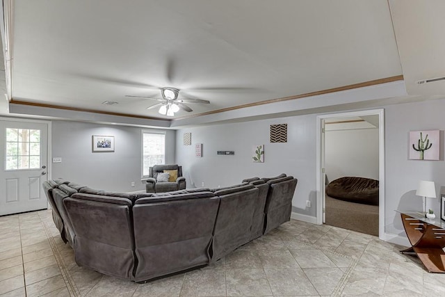 1751 Fire Side Ct, Jefferson, GA 30549 - living area with a tray ceiling, ceiling fan, and healthy amount of natural light
