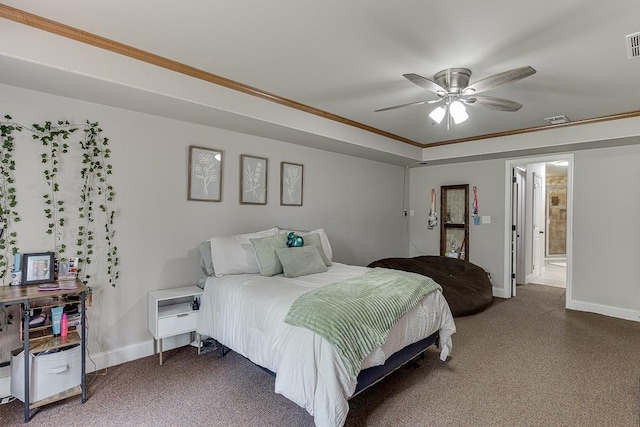 1751 Fire Side Ct, Jefferson, GA 30549 - bedroom with carpet flooring, a ceiling fan, ornamental molding, and ensuite bath