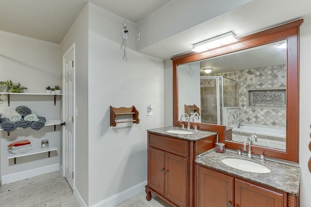 1751 Fire Side Ct, Jefferson, GA 30549 - bathroom with two vanities and ornamental molding