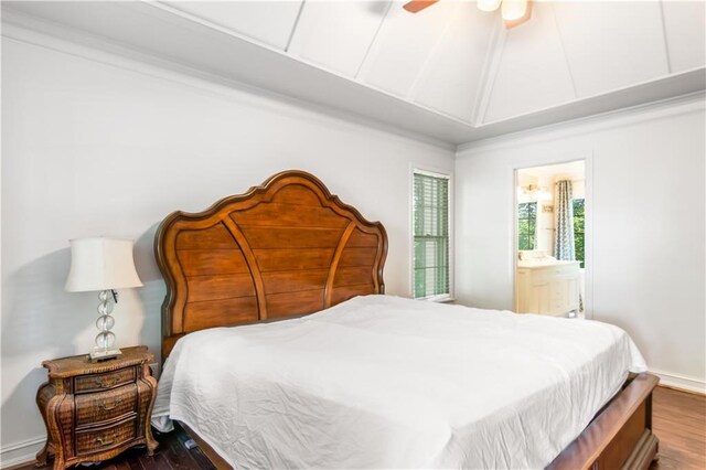 404 Summerchase Way, Woodstock, GA 30189 - bedroom with wood finished floors, connected bathroom, and a ceiling fan