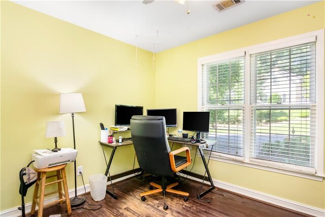 404 Summerchase Way, Woodstock, GA 30189 - office area featuring baseboards, plenty of natural light, and wood finished floors